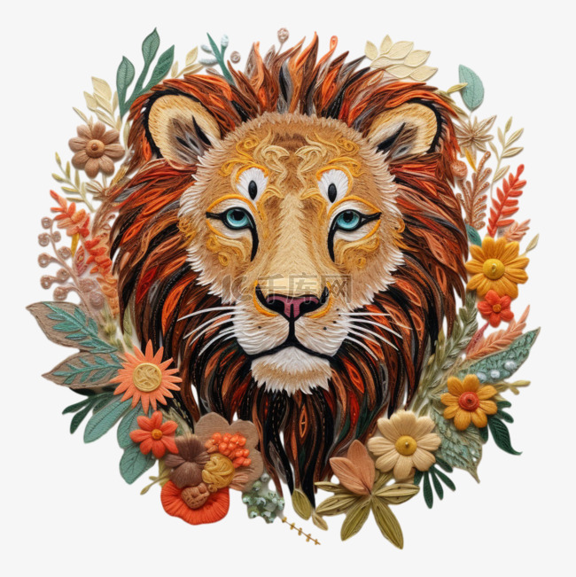 数字艺术刺绣狮子元素立体免扣图