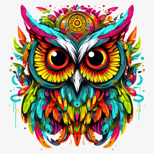 图形彩色猫头鹰元素立体免扣图案
