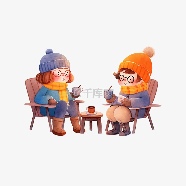 手绘冬天可爱的孩子聊天卡通元素