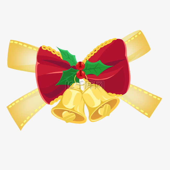 圣诞卡通扁平蝴蝶结铃铛素材