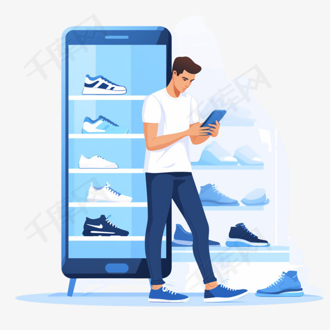 男人用手机在网上买鞋