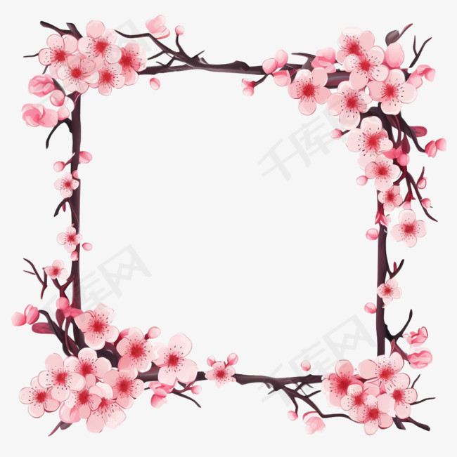 带有樱花树和框架的传统中国背景