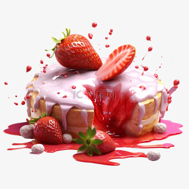 特色草莓蛋糕元素立体免抠图案