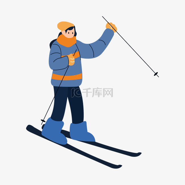 扁平风冬季玩雪滑雪女孩png图片