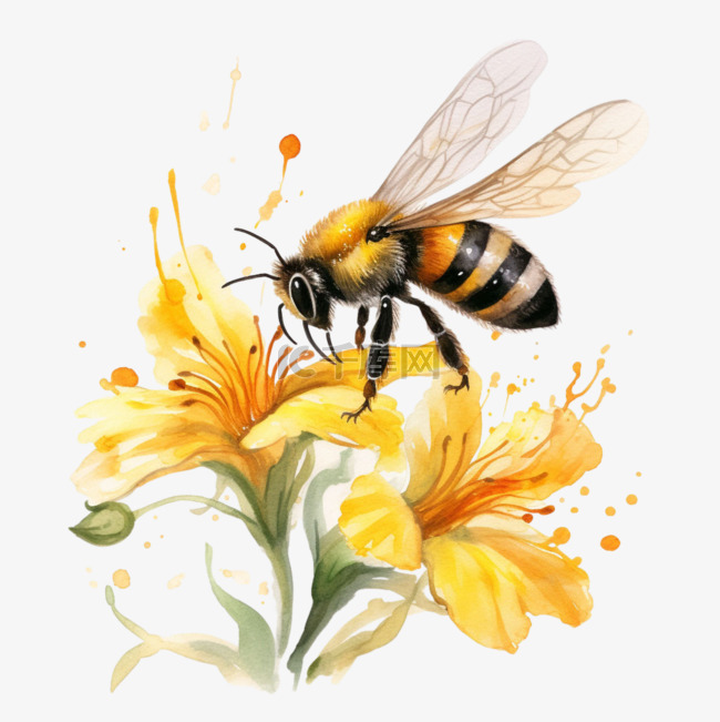 简单蜜蜂采蜜元素立体免抠图案