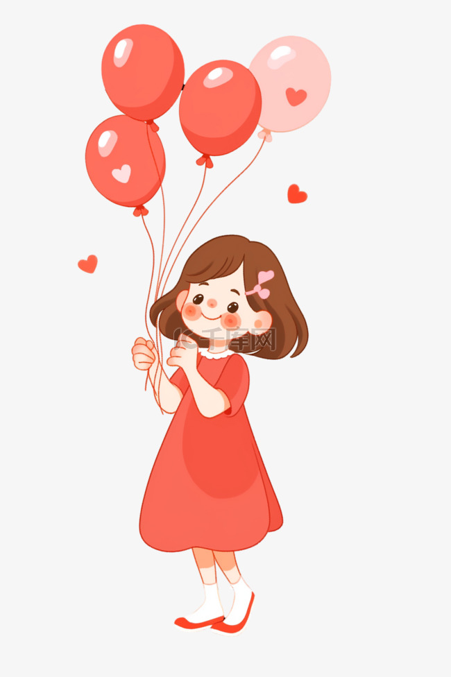 可爱女孩冬天气球卡通手绘元素