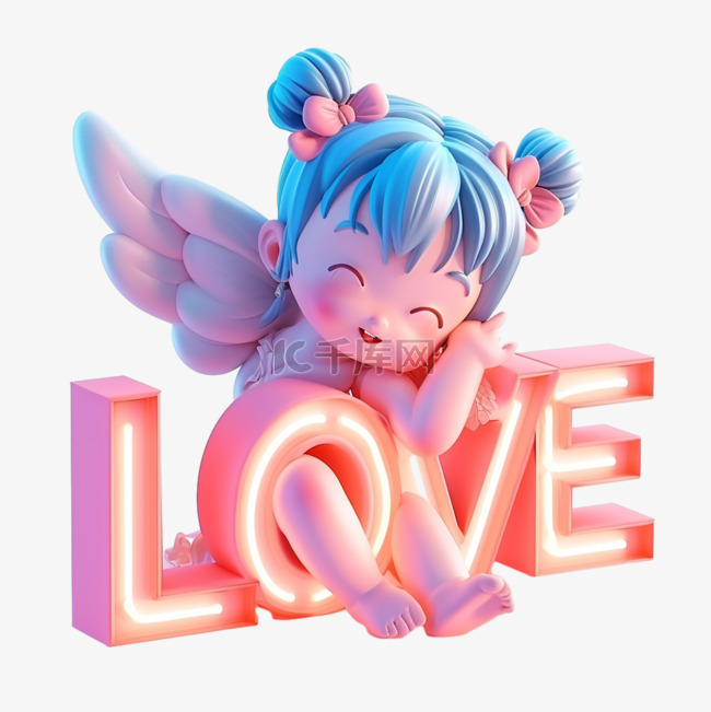 3D卡通可爱的小天使和LOVE设计图