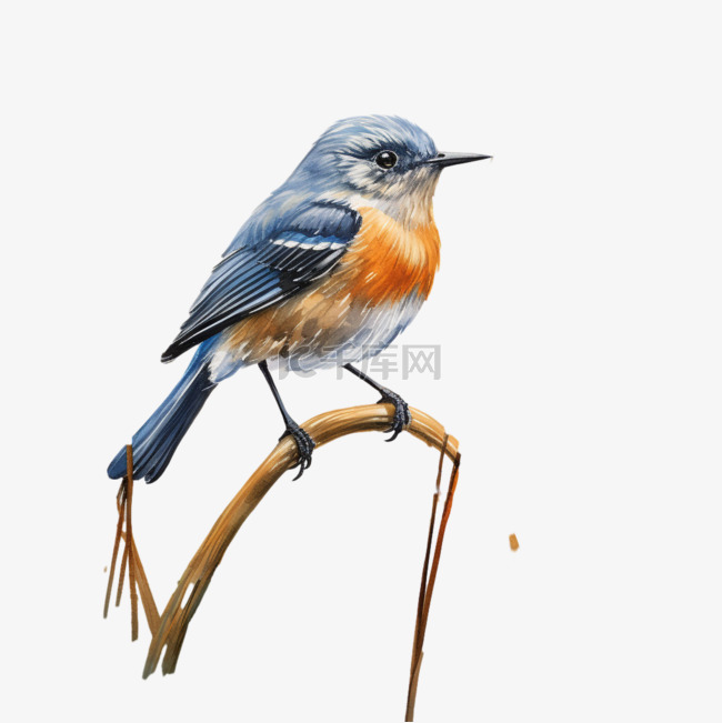 艺术蓝色小鸟元素立体免抠图案