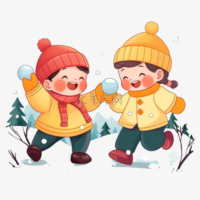 冬天插画免抠孩子玩雪元素