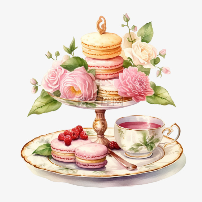 几何茶会甜品元素立体免抠图案
