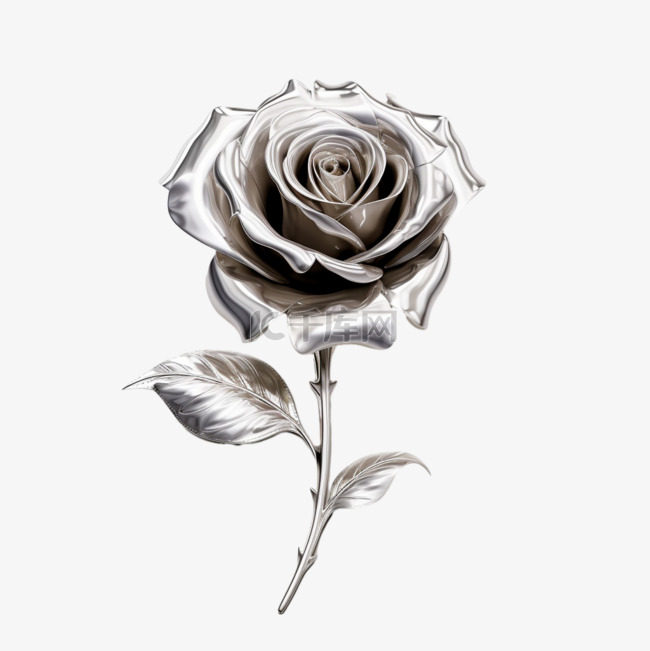 写实银色玫瑰元素立体免抠图案