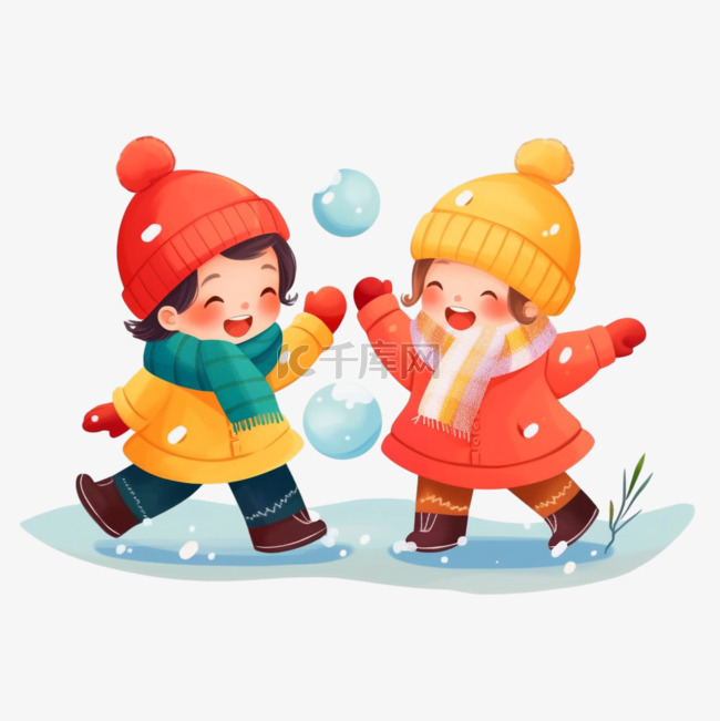 冬天孩子玩雪免抠元素插画