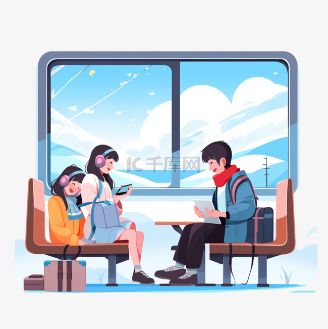 春节冬季人物坐列车回家27设计