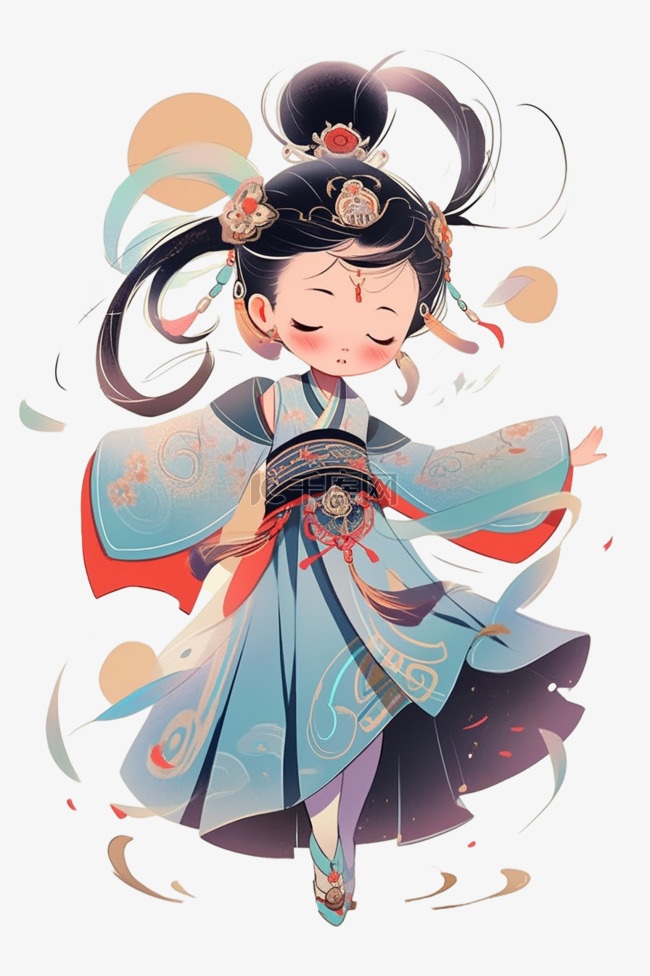 中国古典女孩迎新年元素手绘
