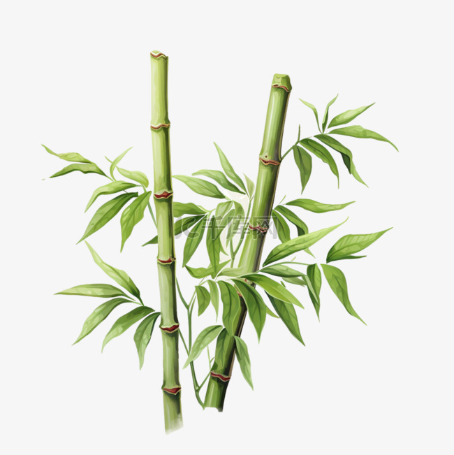 几何绿色竹子元素立体免扣图案