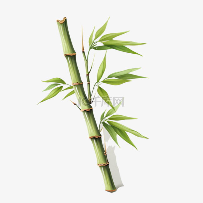 艺术绿色竹子元素立体免扣图案