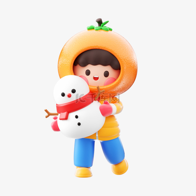 3d雪人砂糖橘小孩PNG素材