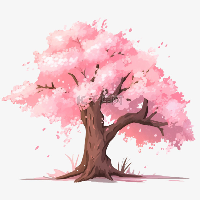 春天粉色樱花树一颗手绘元素
