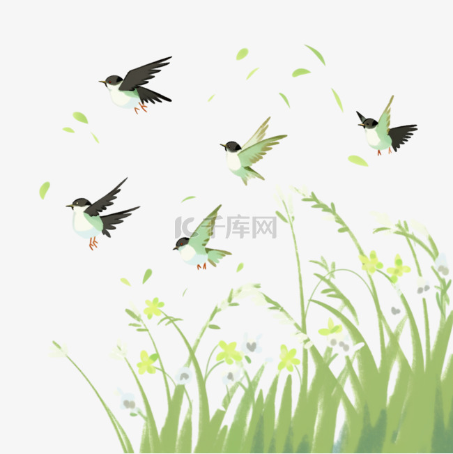 春天燕子麦穗卡通元素手绘