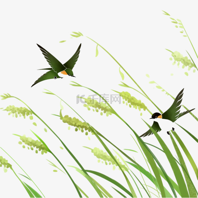 春天燕子麦穗手绘元素卡通