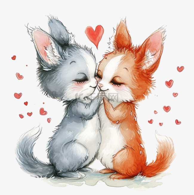 情人节可爱动物手绘小猫卡通元素