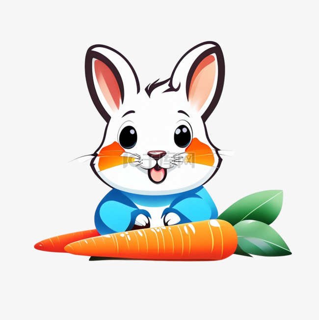 扁平简约卡通兔子吃胡萝卜元素