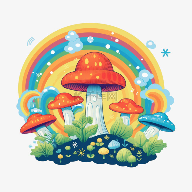 装饰五彩蘑菇元素立体免抠图案