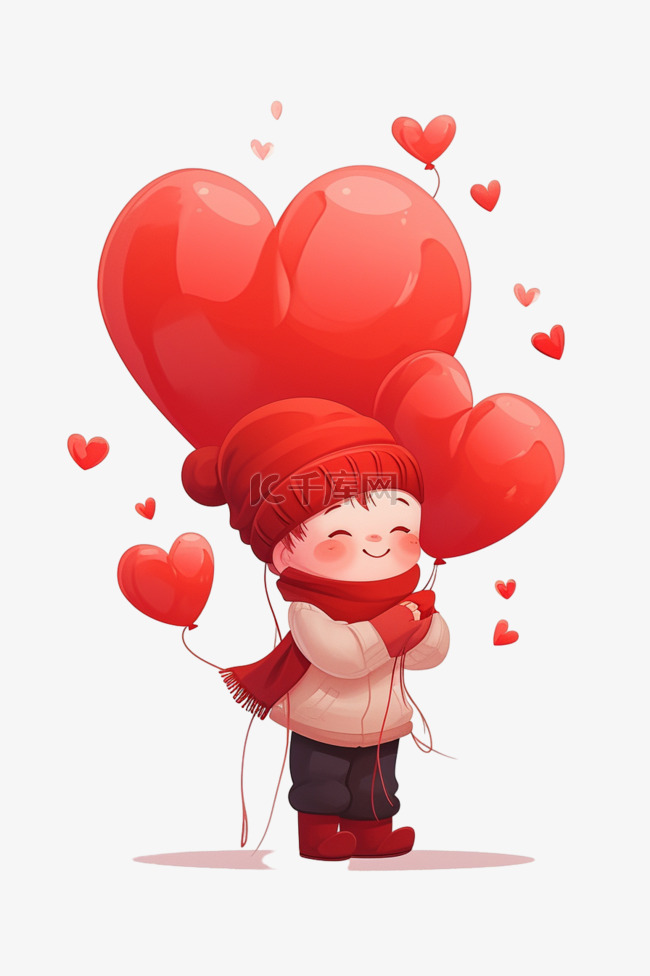 情人节男孩手绘气球卡通元素