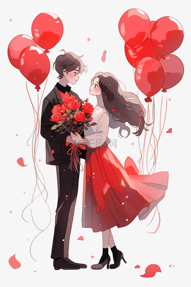 卡通手绘情人节情侣气球元素