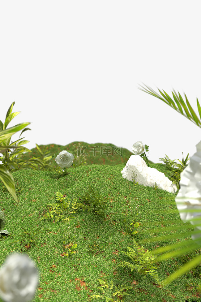 3D立体春天草地底边免抠元素