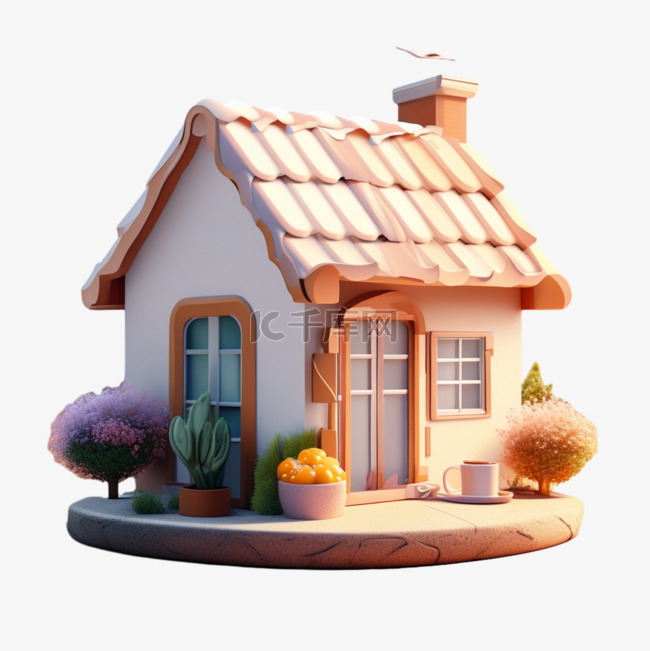 一个3D模型的奶茶形状迷你房屋