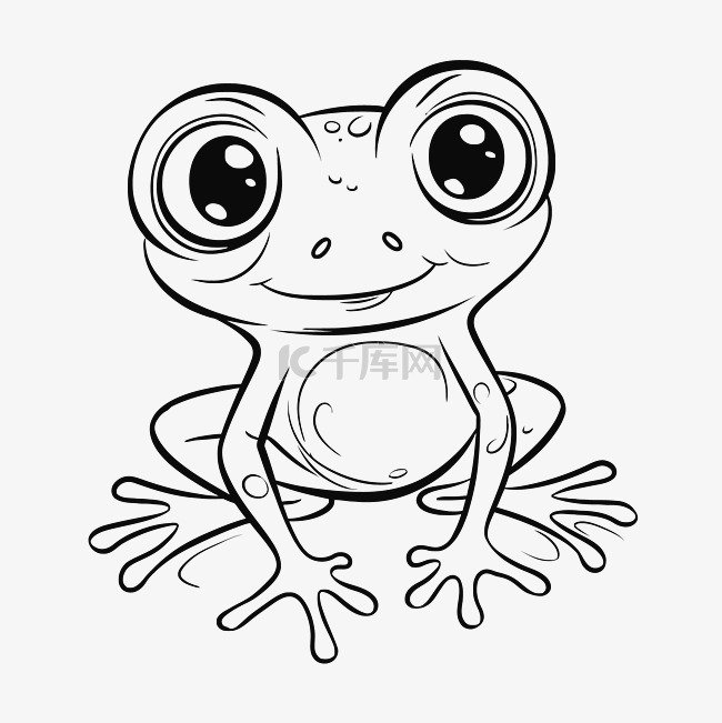 大眼睛和微笑的青蛙着色页轮廓素