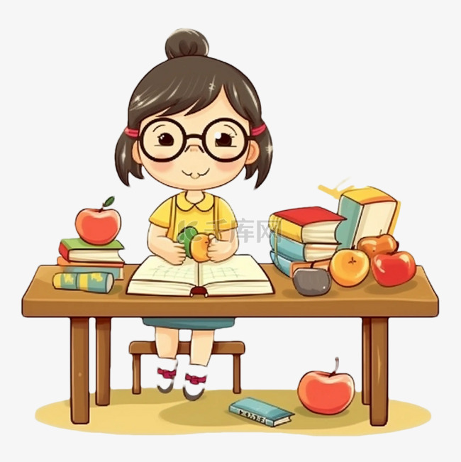 教师节女孩苹果水果卡通