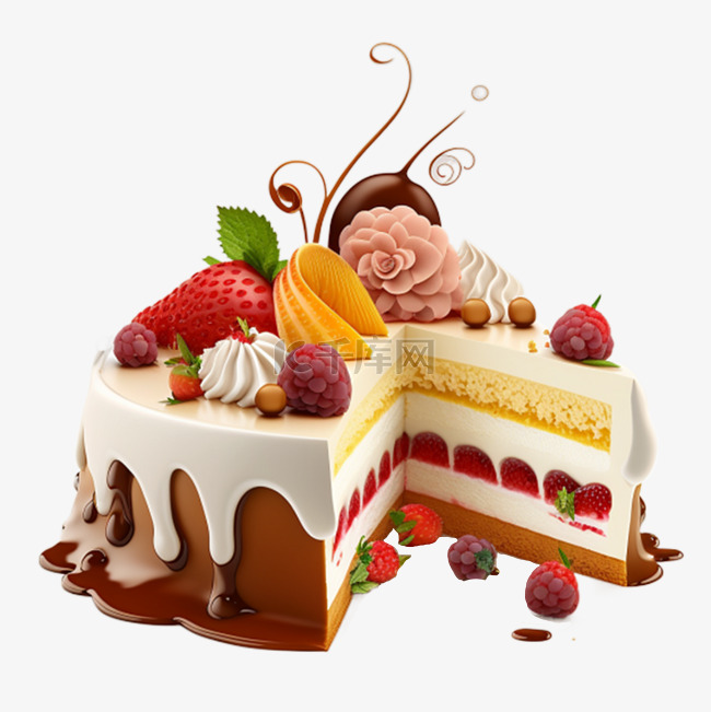 实拍水果营养奶油蛋糕3d实物图