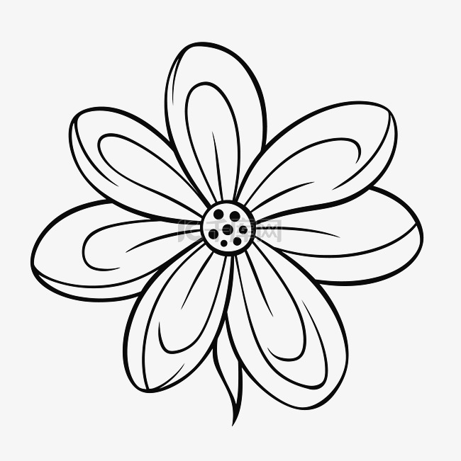 这朵花是雏菊轮廓草图的黑白图 