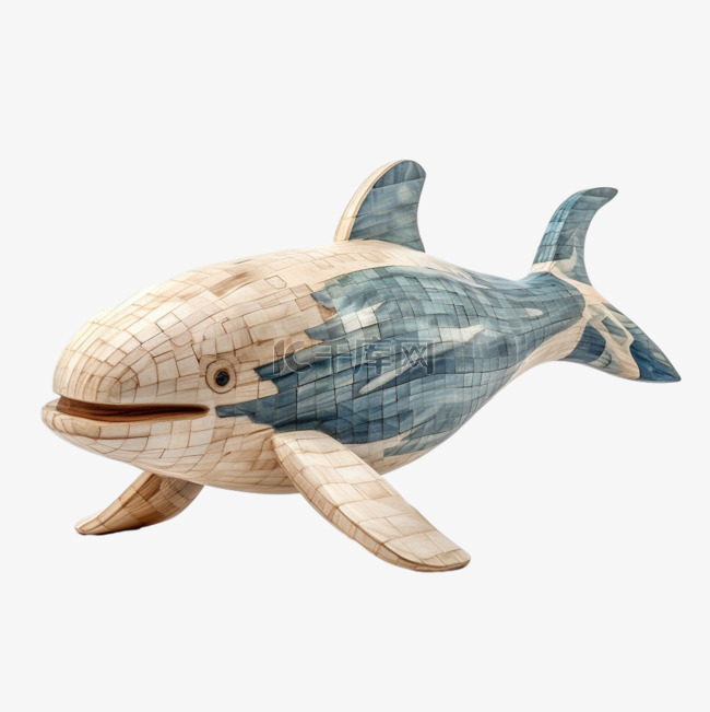 创意木雕海鲸元素立体免抠图案