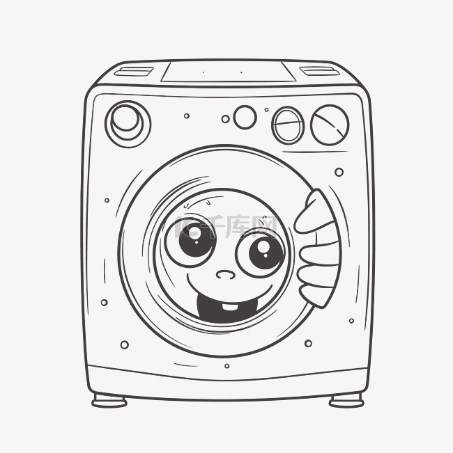 可爱的儿童洗衣机着色页轮廓素描