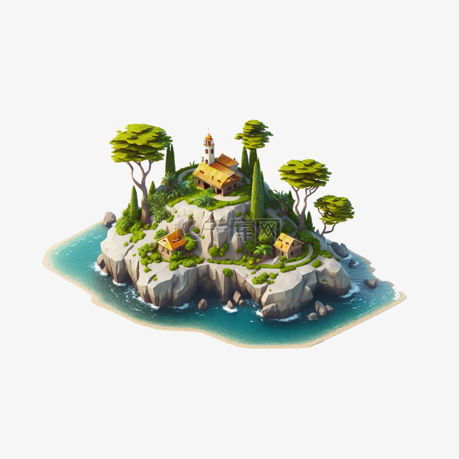 海上的岛屿别墅25d模型游戏等