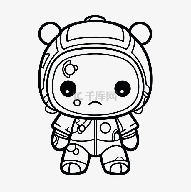 为戴着宇航员头盔的卡通熊着色页