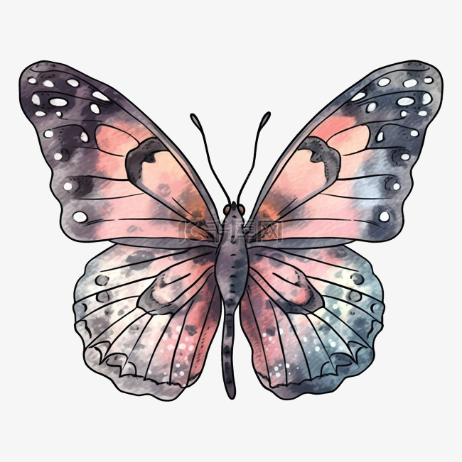 蝴蝶粉白蓝色图案