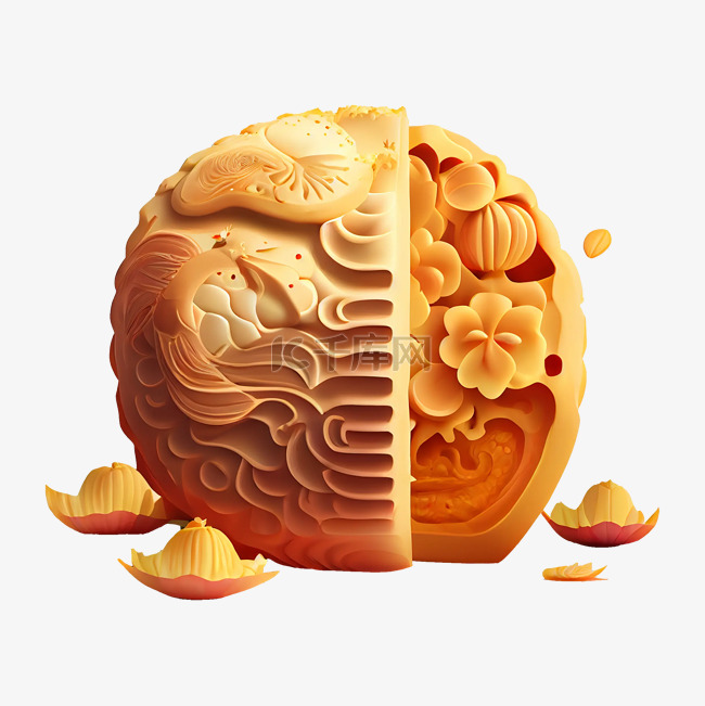 中秋节月饼3d立体插画