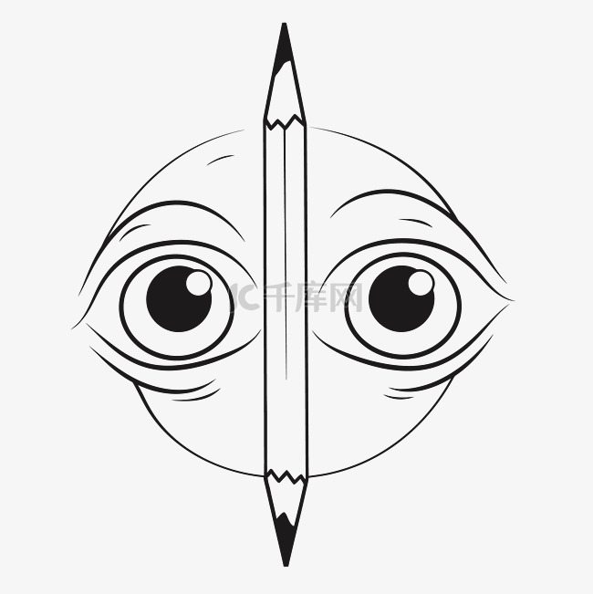 有两只眼睛的铅笔轮廓素描 向量