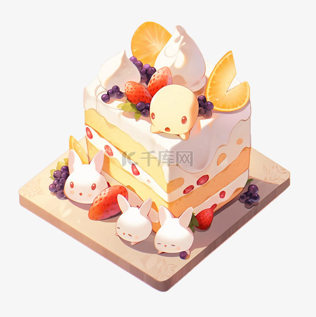 可爱的水果奶油蛋糕