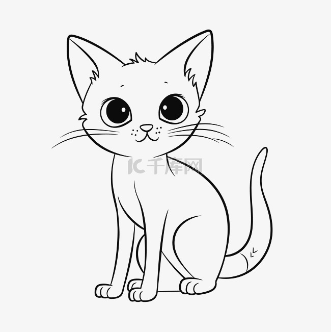 小可爱猫着色页轮廓素描 向量