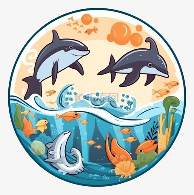 海洋日海豚大海图案