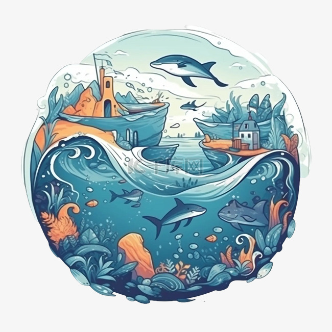 海洋日海洋生物生态插画