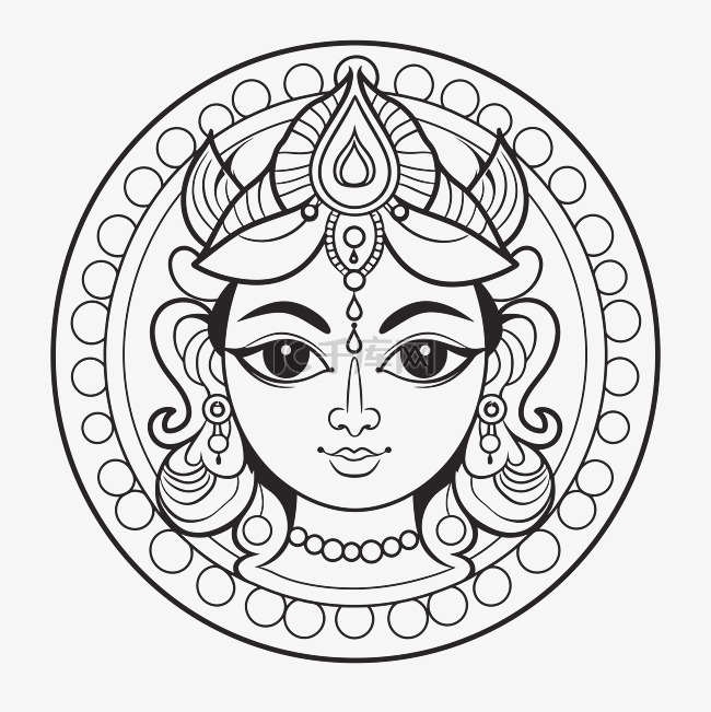 印度教妇女着色页可打印轮廓素描