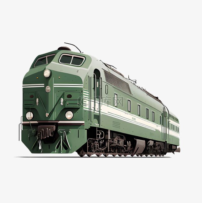 火车复古绿色插画