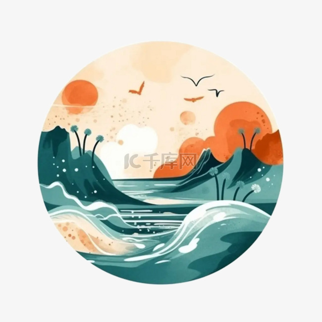 海洋日大海平面插画
