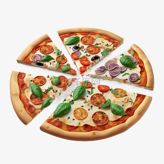 培根披萨食物写实白底透明